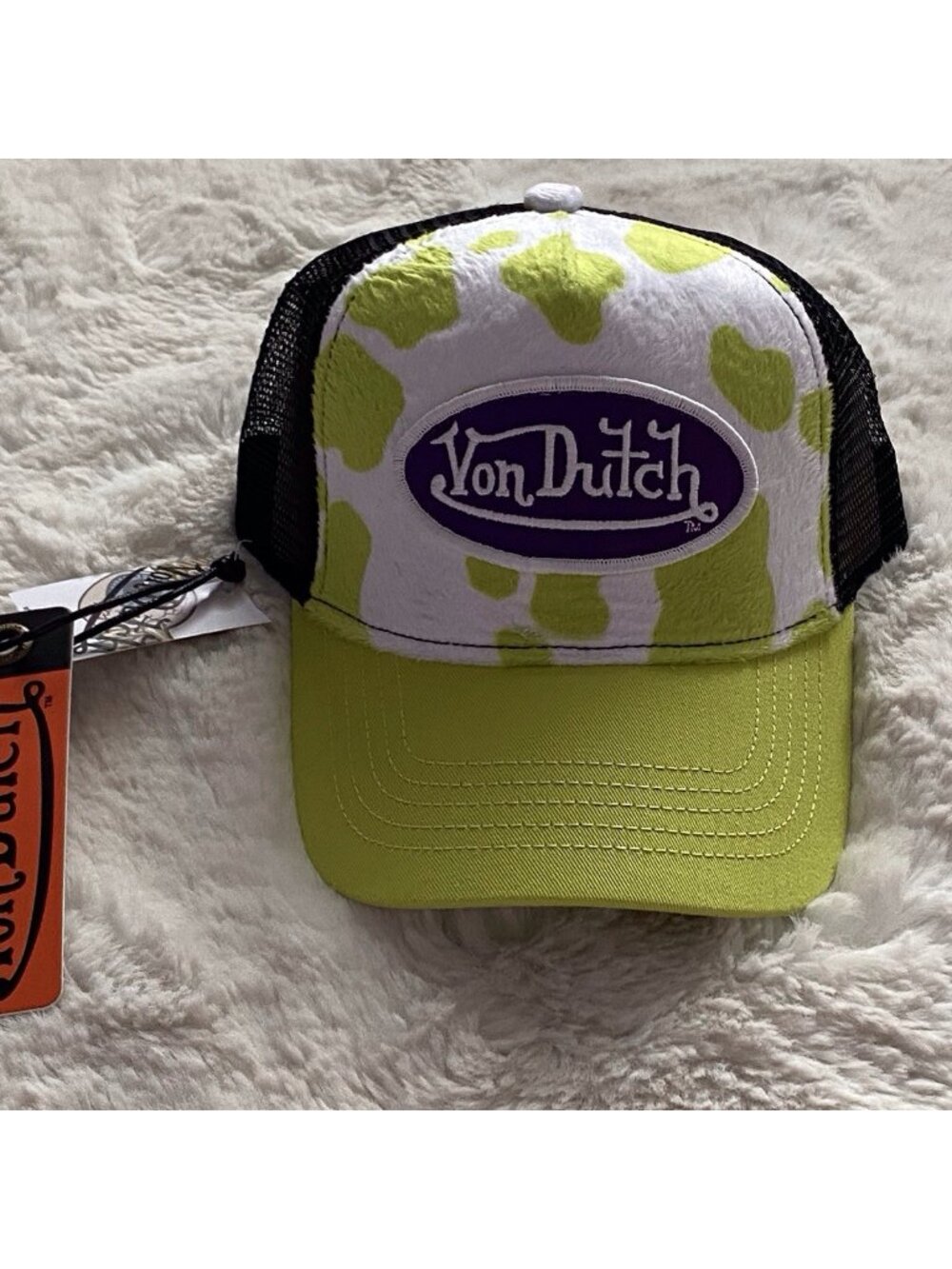 Von Dutch Hat Cap Snap Back Trucker Mesh Patch Ghost Green White Adjustable NEW